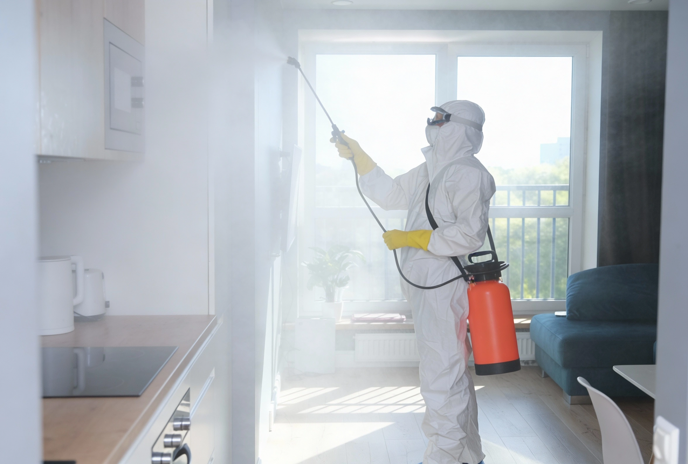 Dedicated pest control specialist performing safe and effective pest treatment inside a Los Angeles home by No Bugs in LA
