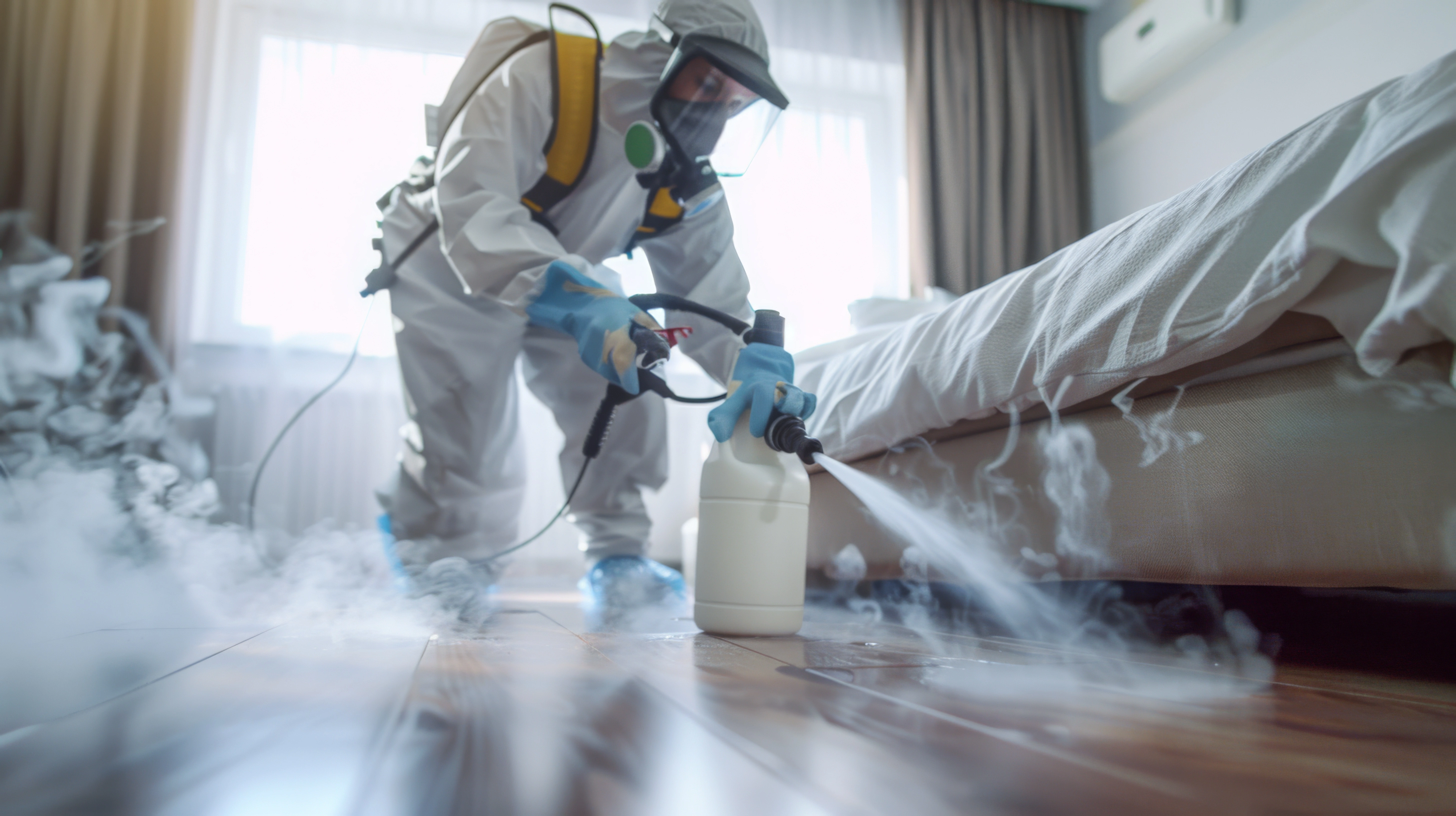 Professional bed bug extermination treatment inside a bedroom in Los Angeles by No Bugs in LA