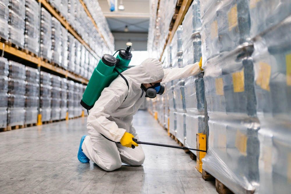 Industrial pest control service inside commercial storage facility in Los Angeles by No Bugs in LA