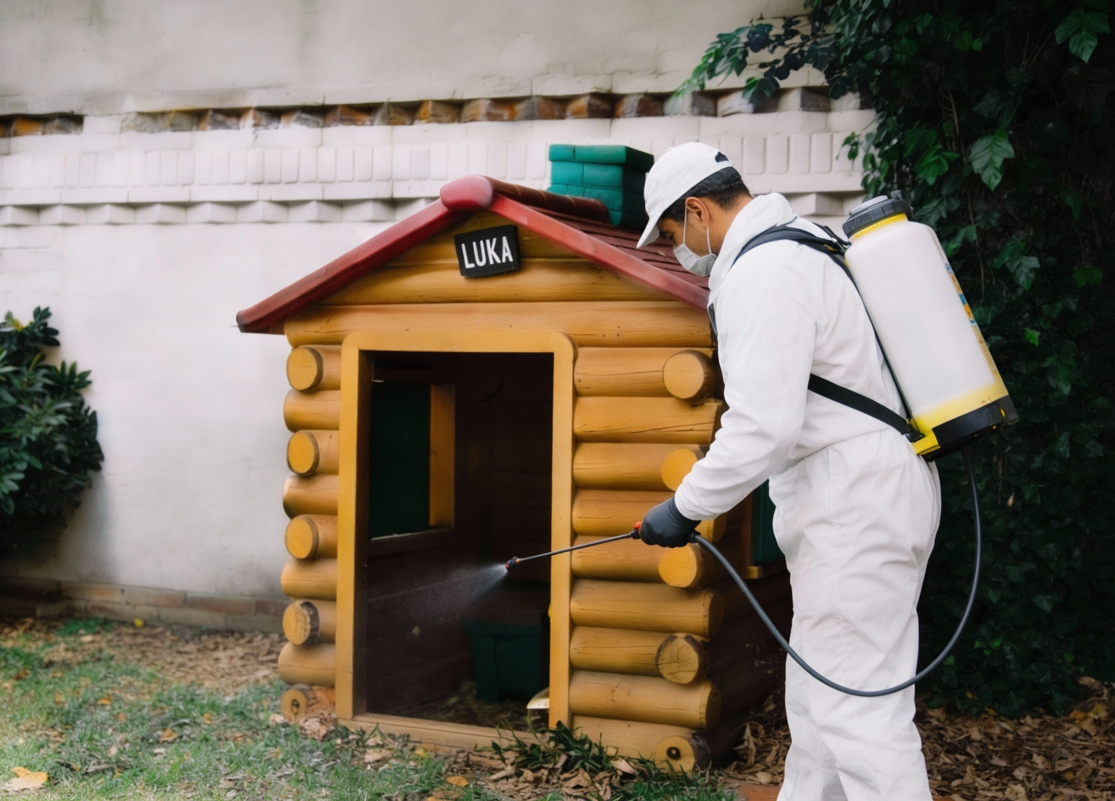 Pet-safe pest control treatment applied around outdoor pet area in Los Angeles by No Bugs in LA